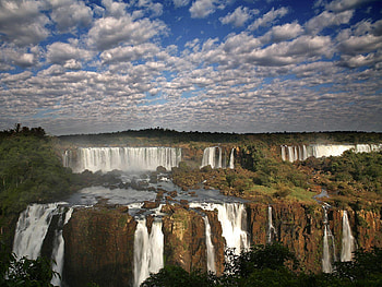 Waterfall, trees, sky, nature HD wallpaper