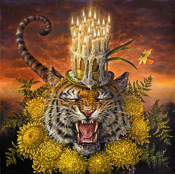 TIGERS CAKE, surreal, tiger, cake, candels HD wallpaper