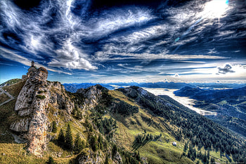 On-Top-Of-The-World, color, clouds, sky, mountains, rocks HD wallpaper