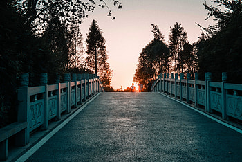 Road, Nature, Sunset, Twilight, Asphalt, Dusk, Bridge HD wallpaper
