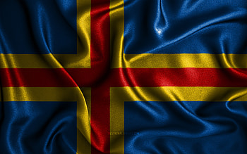 Aland Islands flag, , silk wavy flags, Finnish regions, Flag of Aland Islands, fabric flags, 3D art, Aland Islands, Regions of Finland, Aland Islands 3D flag, Finland HD wallpaper
