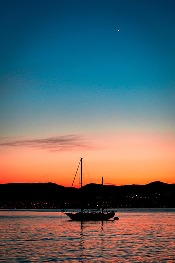 Sunset, Sky, Sea, Dark, Silhouette, Sail HD phone wallpaper