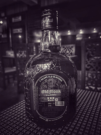 Old Monk, monochrome graphy, distilled beverage HD phone wallpaper
