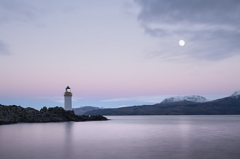Lighthouse, sea, nature, moon HD wallpaper