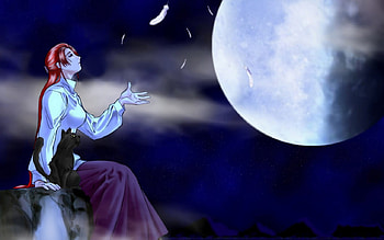 Under the moonlit night, night, anime, moon, cat, dark HD wallpaper