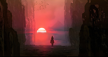 Ride To The Sunset, cowboy, horse, minimalism, minimalist, artist, artwork, digital-art, artstation HD wallpaper