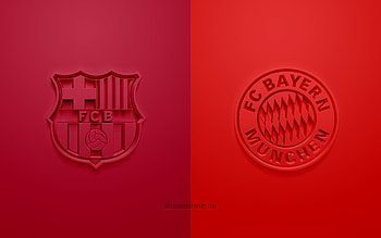 FC Barcelona vs FC Bayern Munich, 2021, UEFA Champions League, Group E, 3D logos, burgundy red background, Champions League, football match, Barcelona vs Bayern Munich, 2021 Champions League, FC Barcelona, FC Bayern Munich HD wallpaper