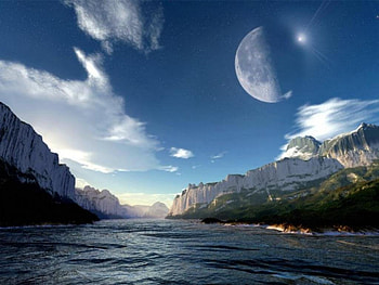 risen_star_, star, clouds, mountains, water HD wallpaper
