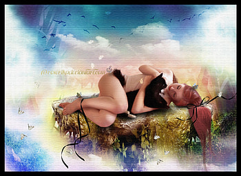 ✰.Love..Love..Kitty.✰, kitten, black cat, colors, manipulation, charm, butterflies, animals, bright, adorable, female, bow, sweet, eyes, cat, fantasy, pretty, face, models, hair, lovely, colorful, kitty, cute, ribbons, digital art, dress, beauty, butterfly, lips, flutter, wings, beautiful, people, love, cool, clouds, girls, sky, women HD wallpaper