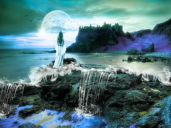 Celtic princess, alone, celtic, princess, water, sun, ocean, loneliness HD wallpaper