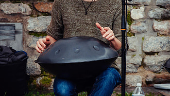 Concert handpan, Wooden spider structure, Chaos in music, Artistic warning HD wallpaper