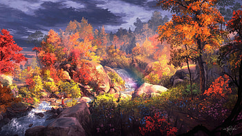 Autumn forest, Paint HD wallpaper