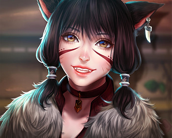 Miqo te, fantasy, ears, face, girl, luminos HD wallpaper
