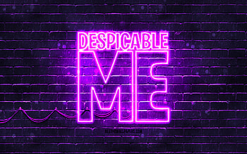 Despicable Me violet logo, , violet brickwall, Despicable Me logo, minions, Despicable Me neon logo, Despicable Me HD wallpaper