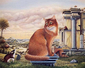 By Bernard Vercruyce, animal, kitten, bernard vercruyce, painting, art, cat HD wallpaper