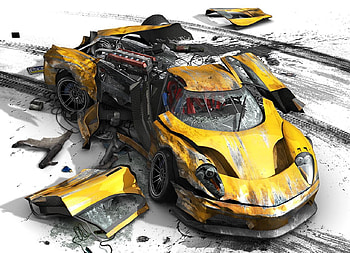 Burnout Car, street, car, broken, yellow HD wallpaper