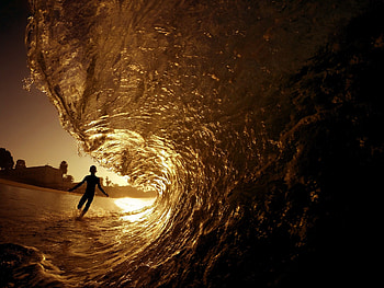Nature, Sunset, Sea, Silhouette, Wave HD wallpaper