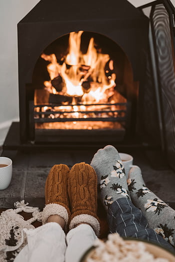 Relaxing at home with warm socks and hot drinks by the fire. HD phone wallpaper