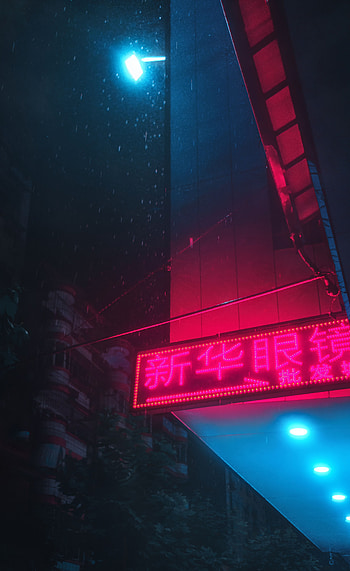 Rain, Night, Dark, Shine, Light, Neon, Sign, Signboard HD phone wallpaper