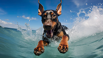 Doberman Pinscher In Water, Animal, doberman pinscher HD wallpaper