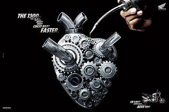 Honda, mechanical, gears, oil, exhaust, heart HD wallpaper
