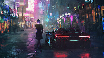 Cyberpunk Lamborghini Girl Alongside, artist, artwork, cyberpunk, artstation HD wallpaper
