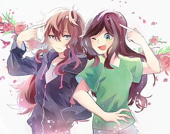 Two crazy girls, fun, anime HD wallpaper