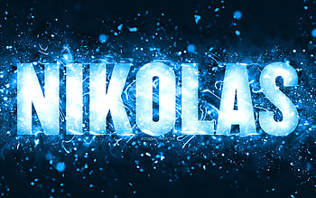 Happy Birtay Nikolas, , blue neon lights, Nikolas name, creative, Nikolas Happy Birtay, Nikolas Birtay, popular american male names, with Nikolas name, Nikolas HD wallpaper