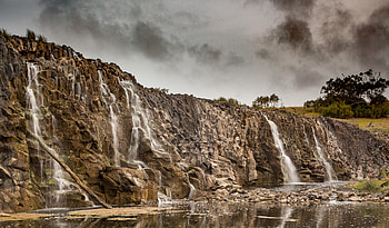 Nature, Trees, Stones, Rocks, Waterfall, Precipice, Break HD wallpaper
