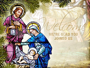 Merry Christmas, vitraj, manger, church, christmas HD wallpaper