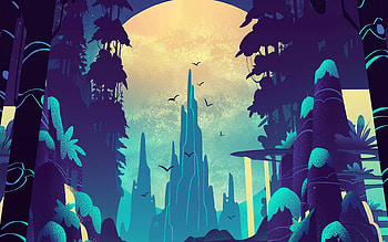 Lunar forest, blue, fantasy, moon, luna, luminos HD wallpaper