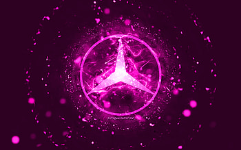 Mercedes-Benz purple logo, , purple neon lights, creative, purple abstract background, Mercedes-Benz logo, cars brands, Mercedes-Benz HD wallpaper