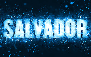 Happy Birtay Salvador, , blue neon lights, Salvador name, creative, Salvador Happy Birtay, Salvador Birtay, popular american male names, with Salvador name, Salvador HD wallpaper