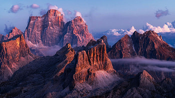 Dolomites at Dusk, Italy, rocks, alps, peaks, clouds, landscape, sky HD wallpaper