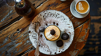 Truffle and café crema, truffle, coffee, plate, table, decorative HD wallpaper