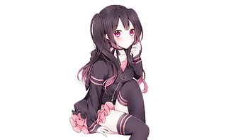 Curious, anime girl, black outfit HD wallpaper