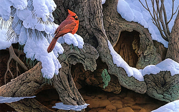Winter, Art, Snow, Bird, Wood, Tree, Painting, Cardinal HD wallpaper