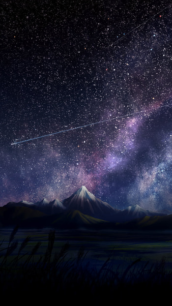 Anime Mountain Under a Starry Sky – Original Nightscape, starry sky, mountain, Anime, Original HD phone wallpaper