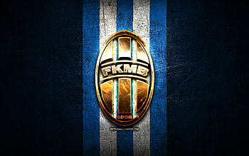 Mlada Boleslav FC, golden logo, Czech First League, blue metal background, football, czech football club, Mlada Boleslav logo, soccer, FK Mlada Boleslav HD wallpaper