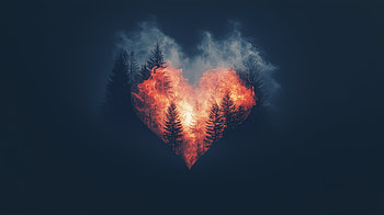 Heartfire Tree: A Fiery Love in, heart, love, fire, tree HD wallpaper