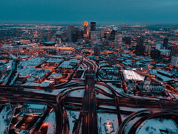 Cities, Roads, Twilight, Snow, City, Building, View From Above, Dusk HD wallpaper