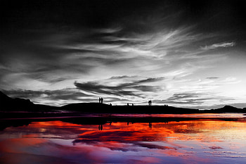 hougaard, blue, color, sunsets, beachm sky, tree, red, nature, water, cloud HD wallpaper
