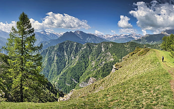 Alps in Italy, Alps, path, clouds, Italy, mountains, tree HD wallpaper