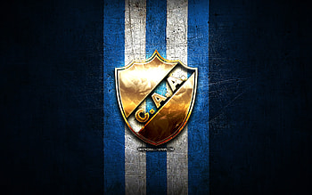 Alvarado FC, golden logo, Primera Nacional, blue metal background, football, argentinian football club, Alvarado logo, soccer, CA Alvarado, Argentina, Club Atletico Alvarado HD wallpaper
