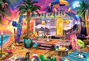 Beach Holiday, digital, caravan, palm, art, utensils, colors, sky HD wallpaper