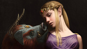 The Beast And The Princess, fantasy-girls, artist, artwork, digital-art, pig, fantasy HD wallpaper