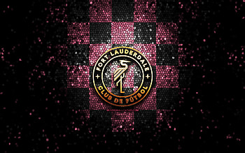 Fort Lauderdale FC, glitter logo, USL League One, pink black checkered background, soccer, american football club, Fort Lauderdale CF logo, mosaic art, football, Fort Lauderdale CF HD wallpaper