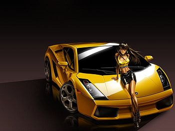 yeLLow car and girl, girl, anime, car, yellow HD wallpaper