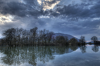 Reflection, landscape, peaceful, natura, beautiful, silence, background, clouds, trees, sky, water HD wallpaper