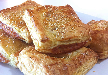 Caramelized apple parcels, Savory sausage filling, Greek dish delight, Puff pastry goodness HD wallpaper